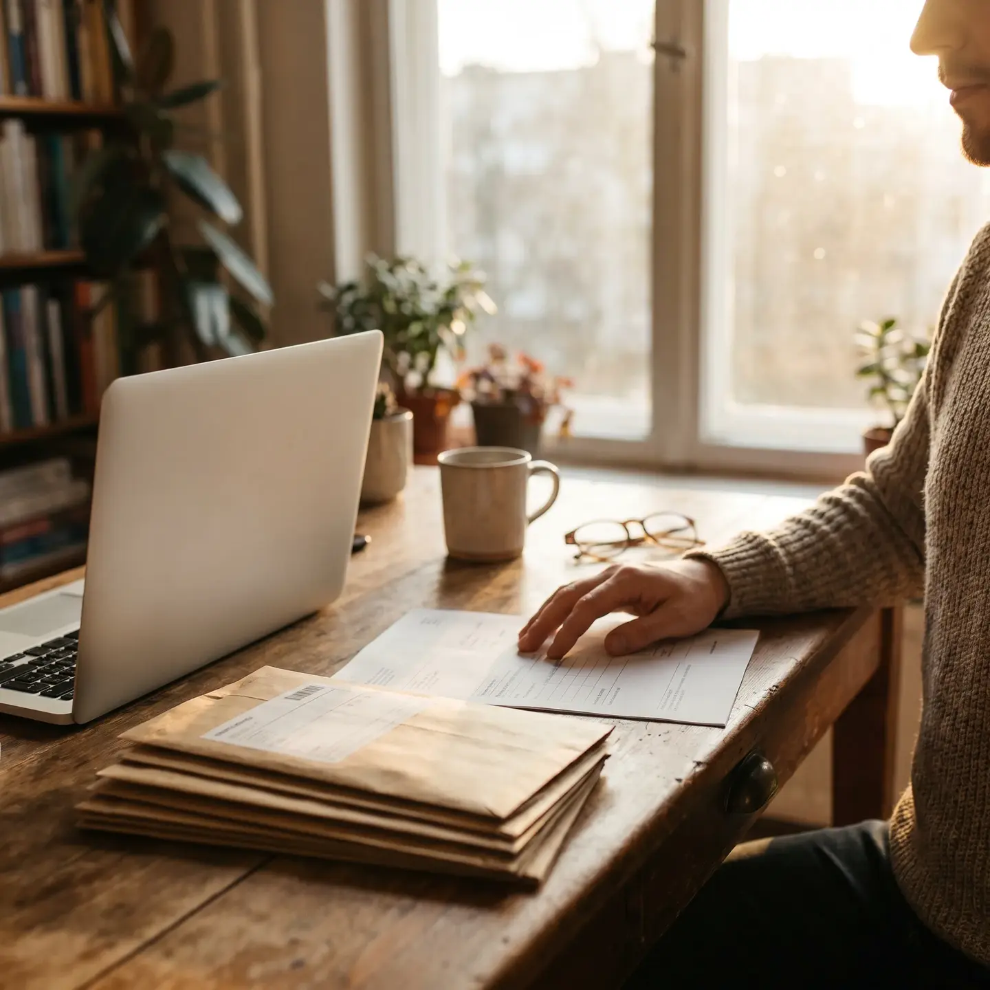 Brand owner reviewing international shipping documentation with laptop