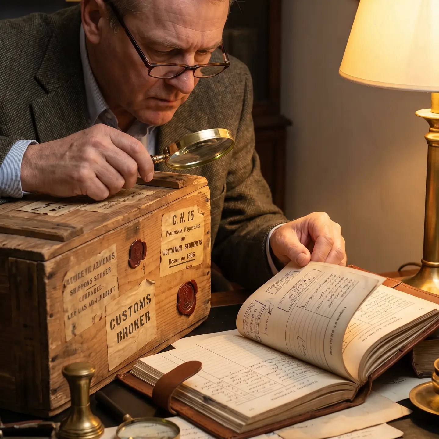 Customs broker examining product package