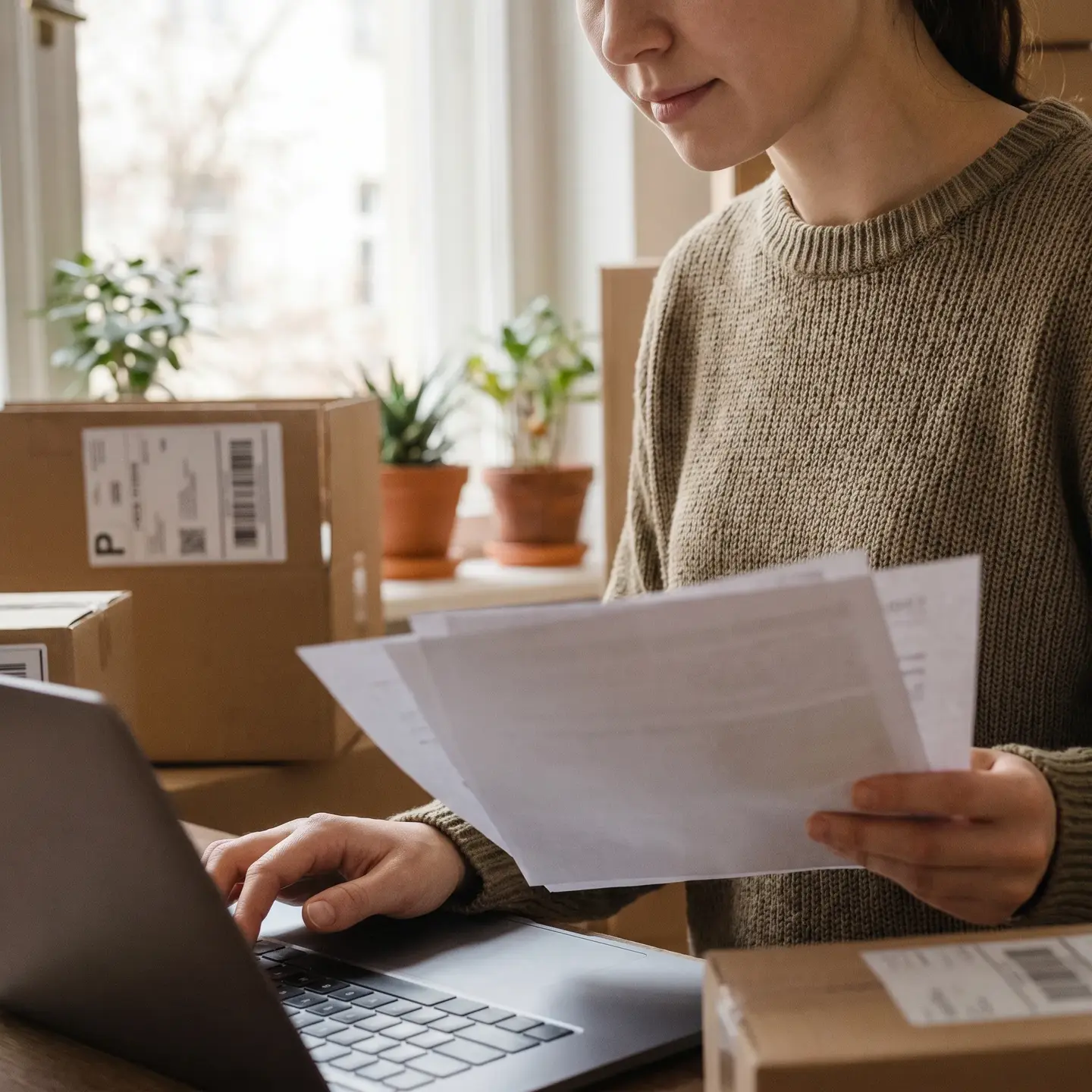 Ecommerce manager reviewing documents