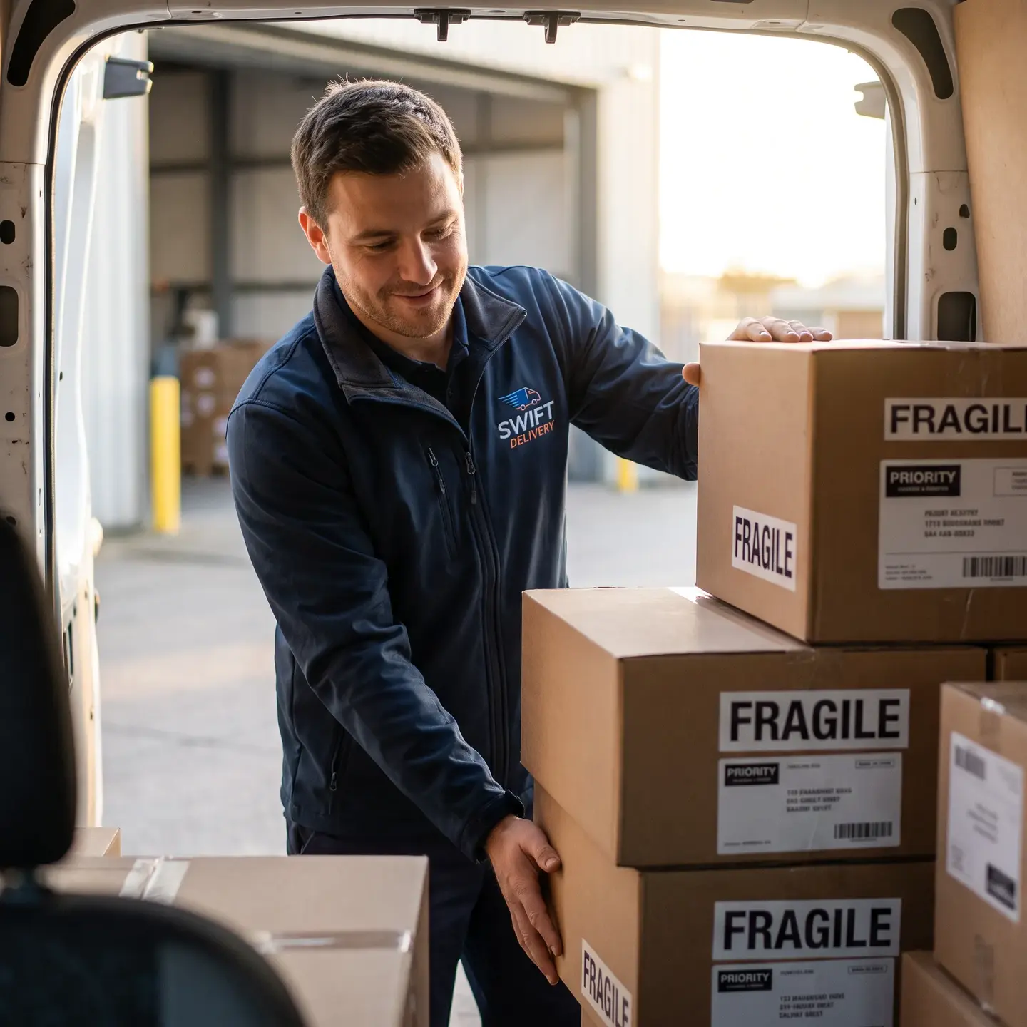 Courier worker with packages