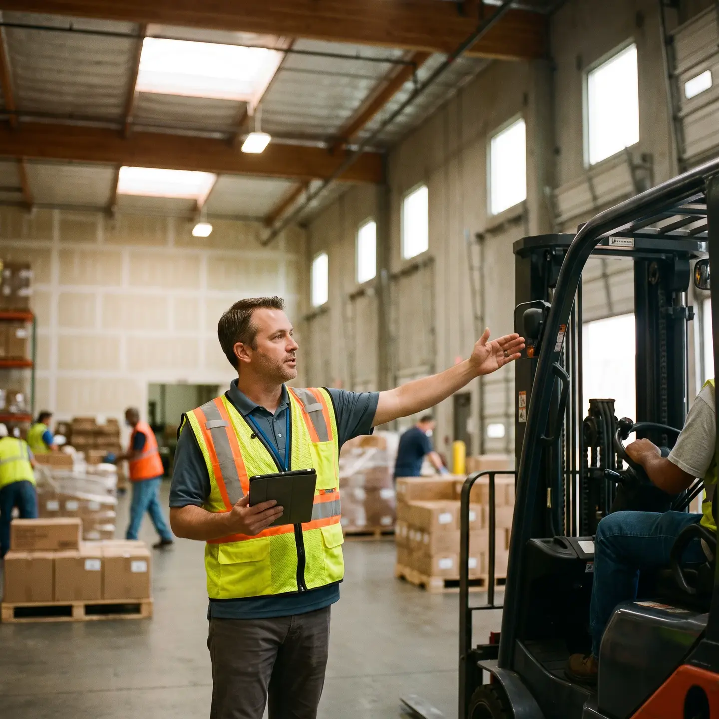 Cross docking facility manager directing freight operations