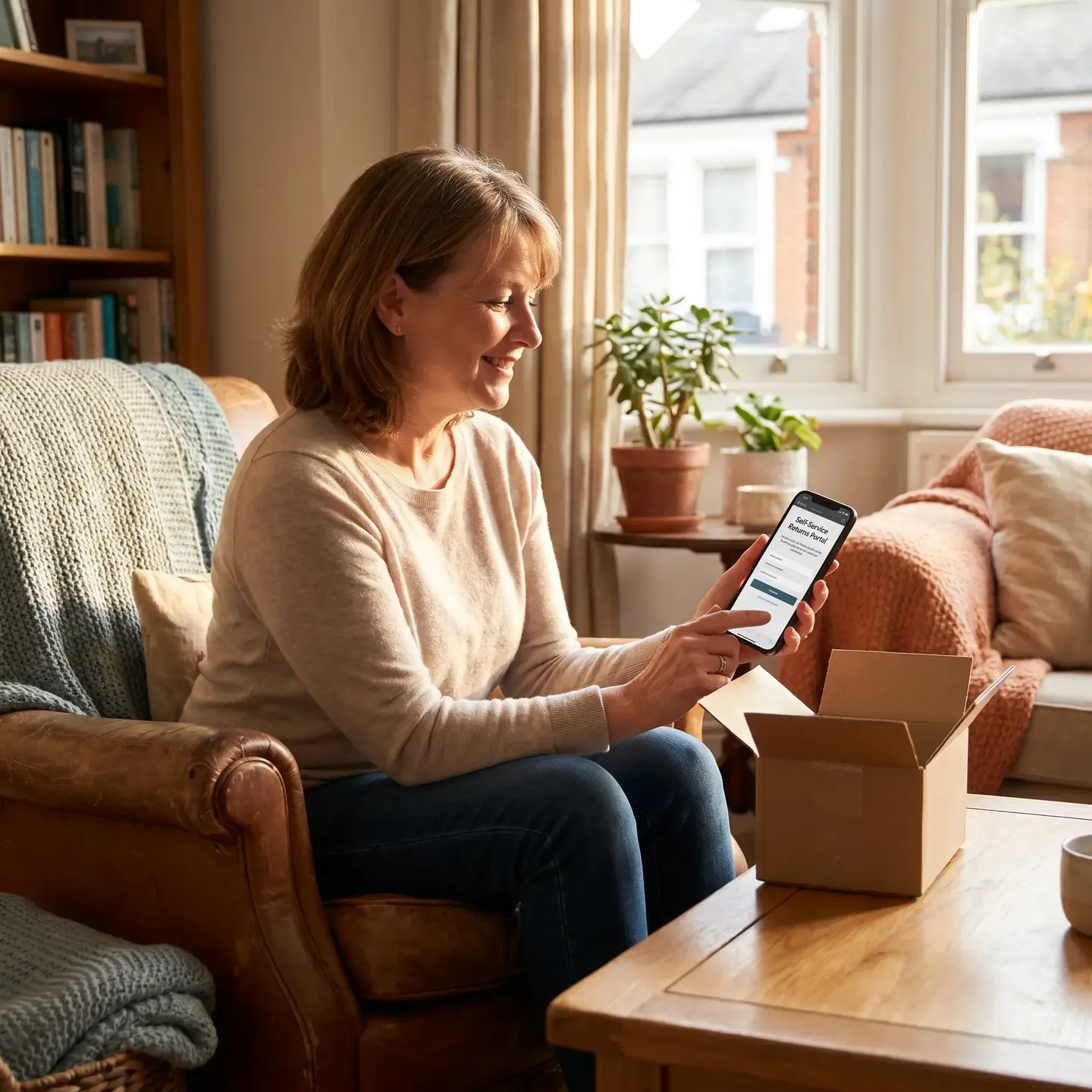 Customer using returns portal smartphone