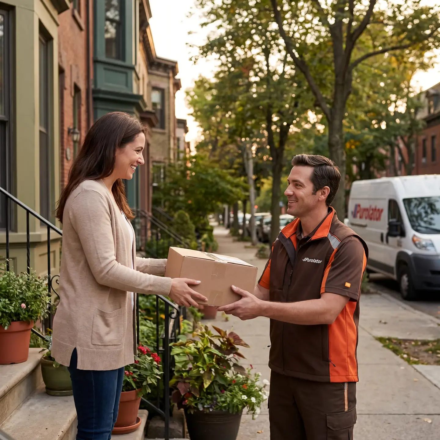 Customer receiving Purolator delivery