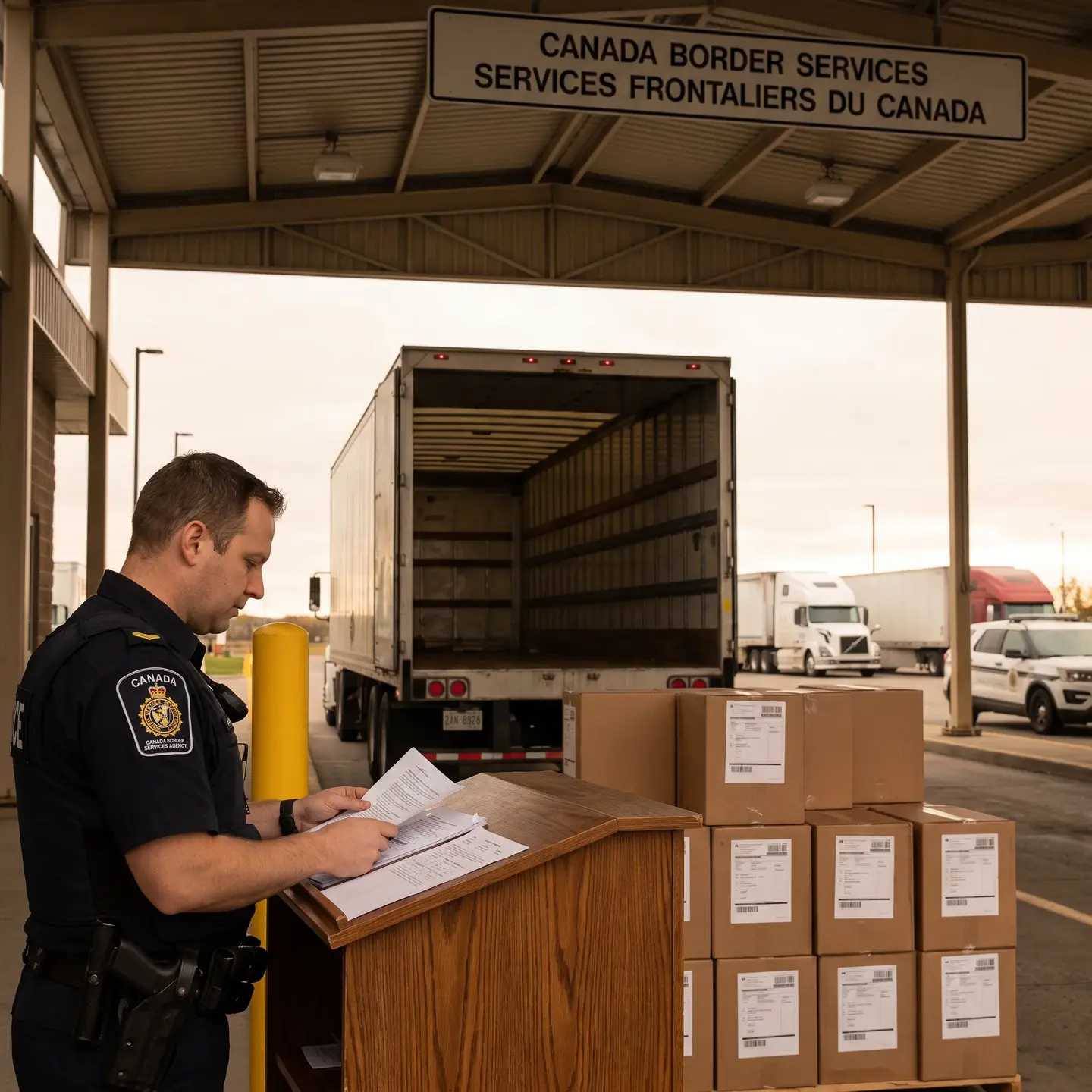 Customs official reviewing border documents