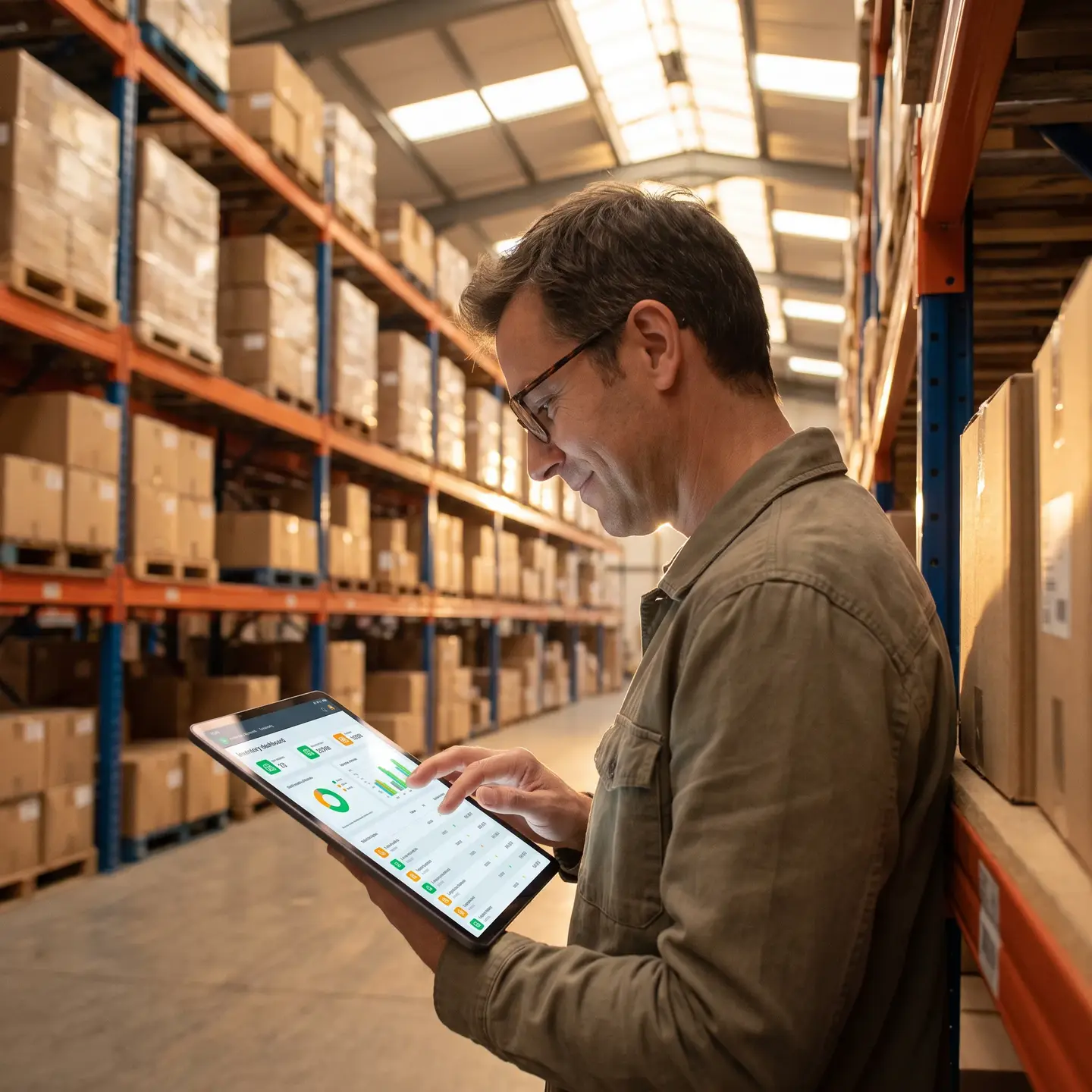 Logistics director reviewing data