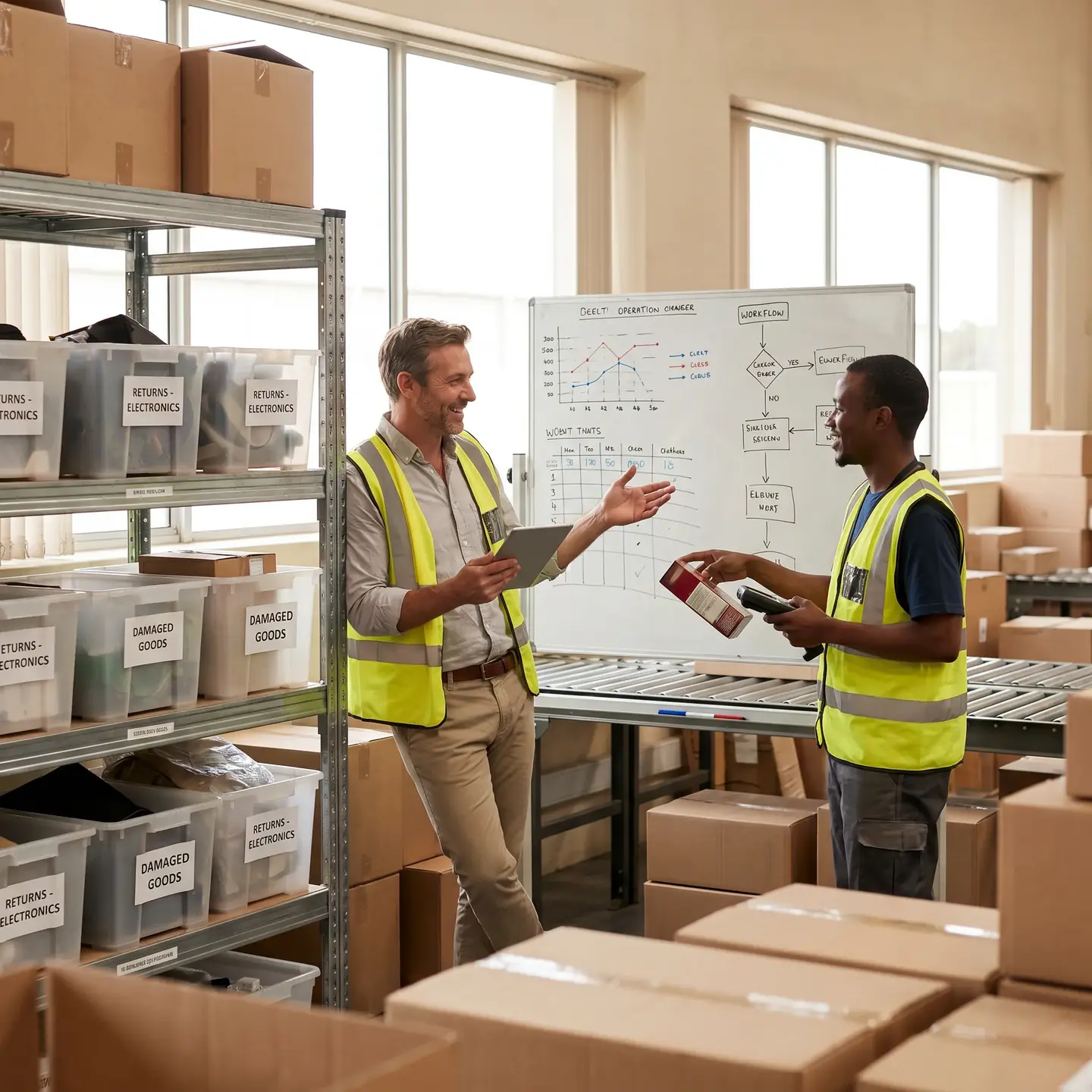 Operations manager and worker consultation