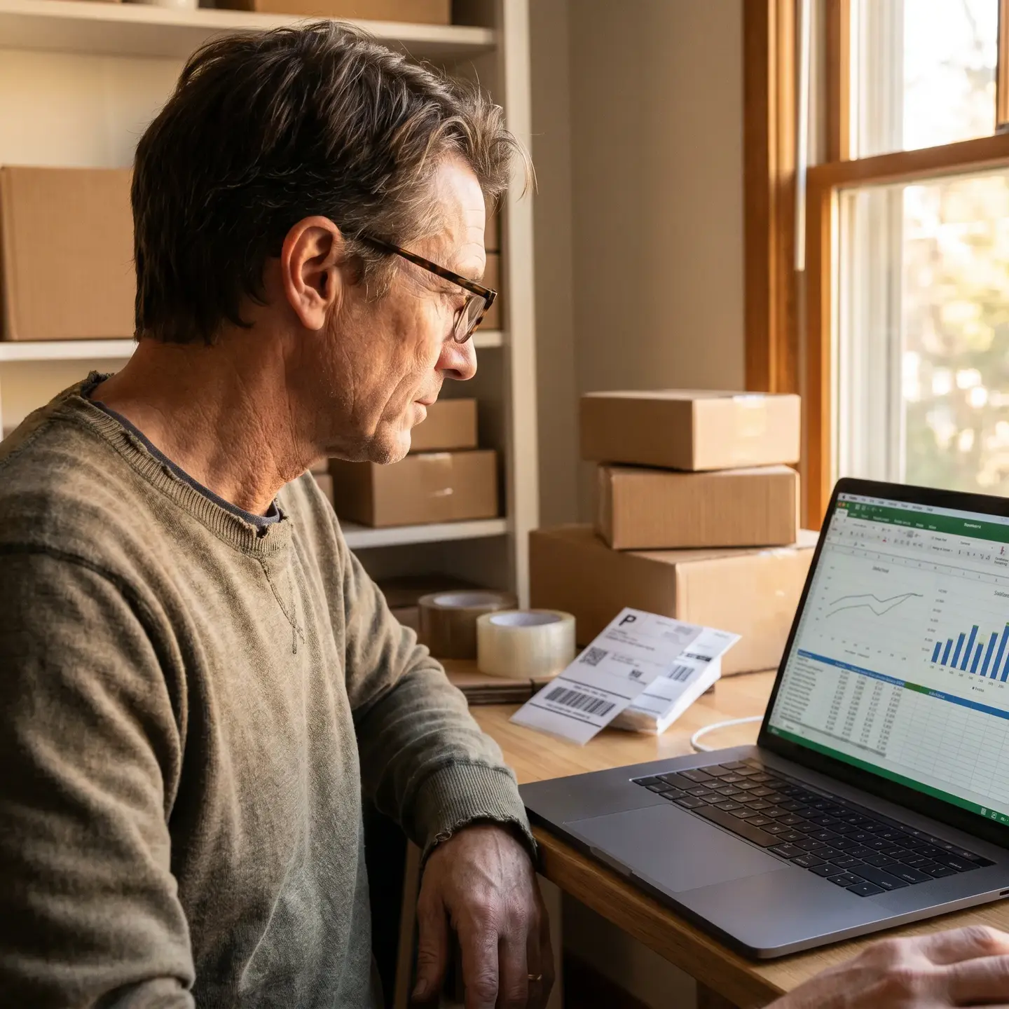 Operations manager analyzing data