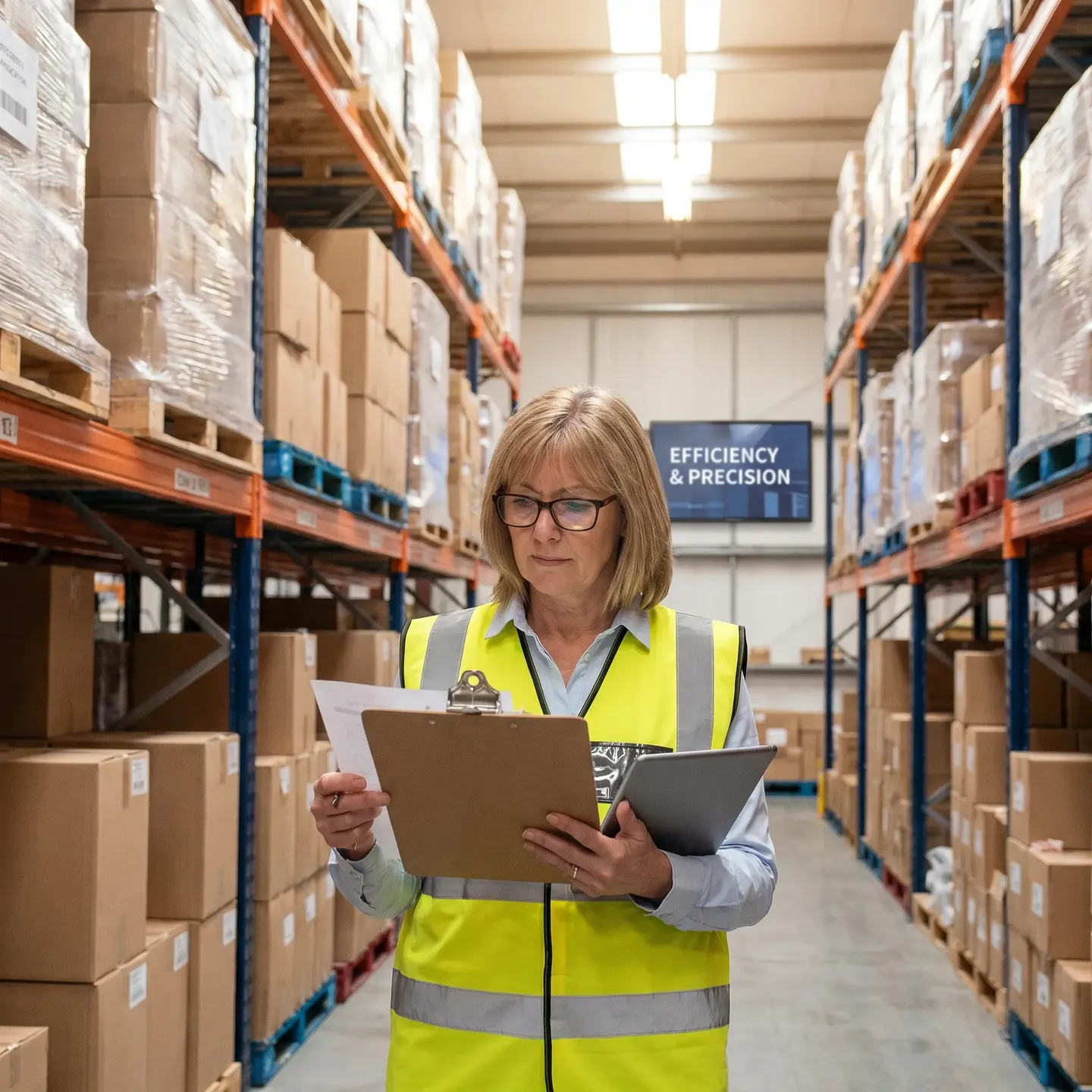 Operations manager reviewing packing list