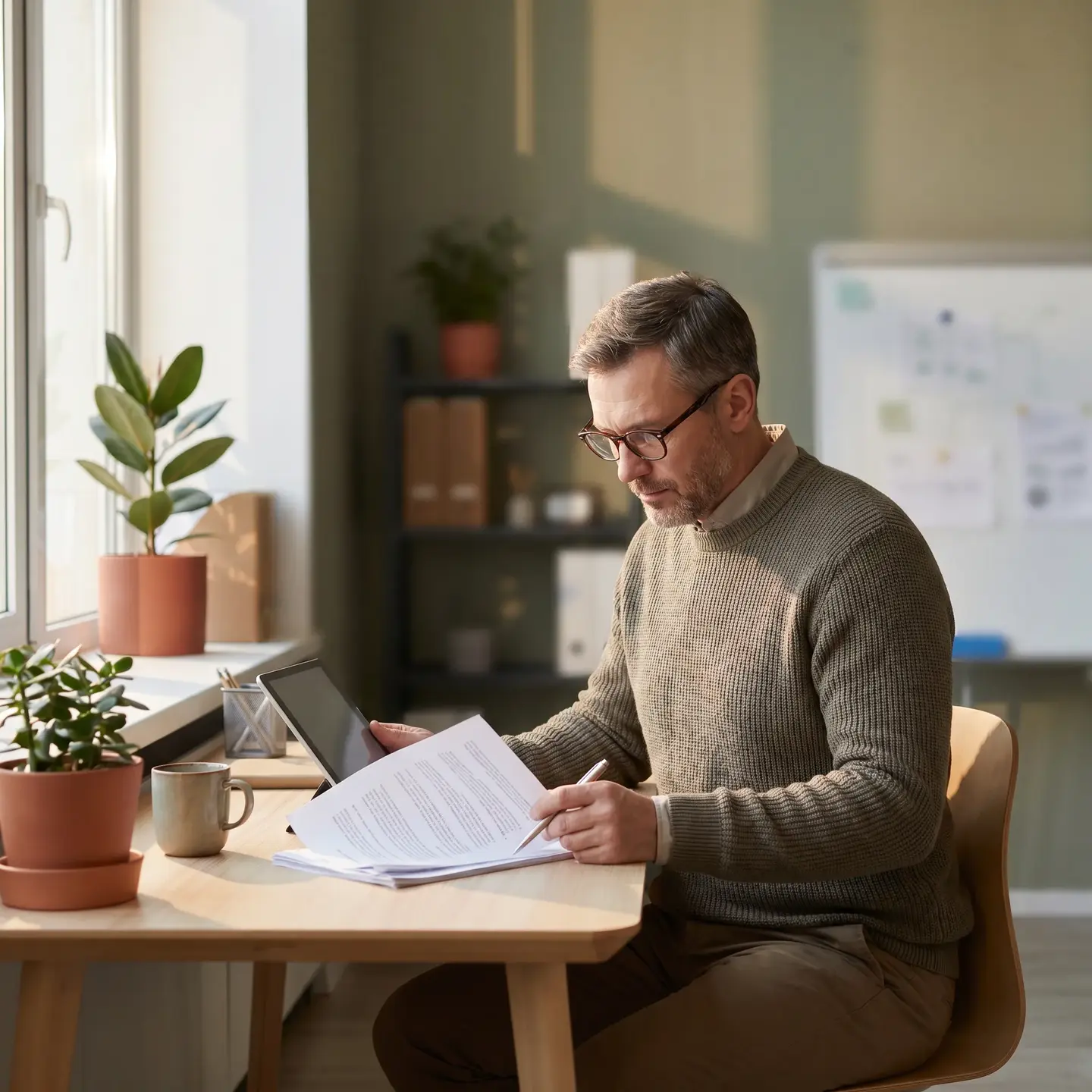 Operations manager reviewing documents