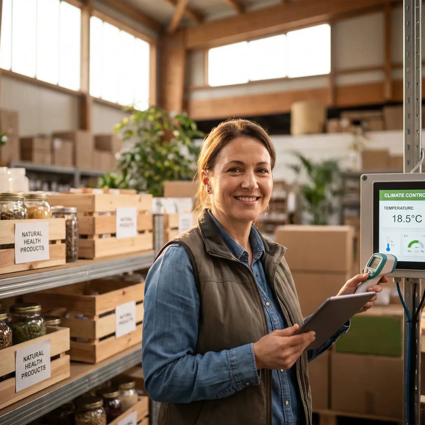 Operations manager checking temperature monitor