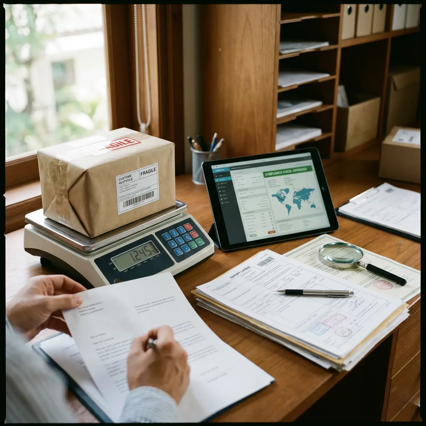 Parcel preparation at logistics desk
