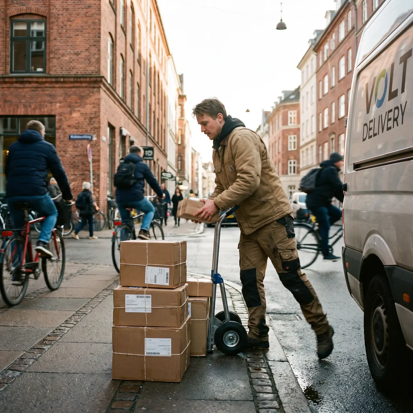Parcels stacked and ready for delivery