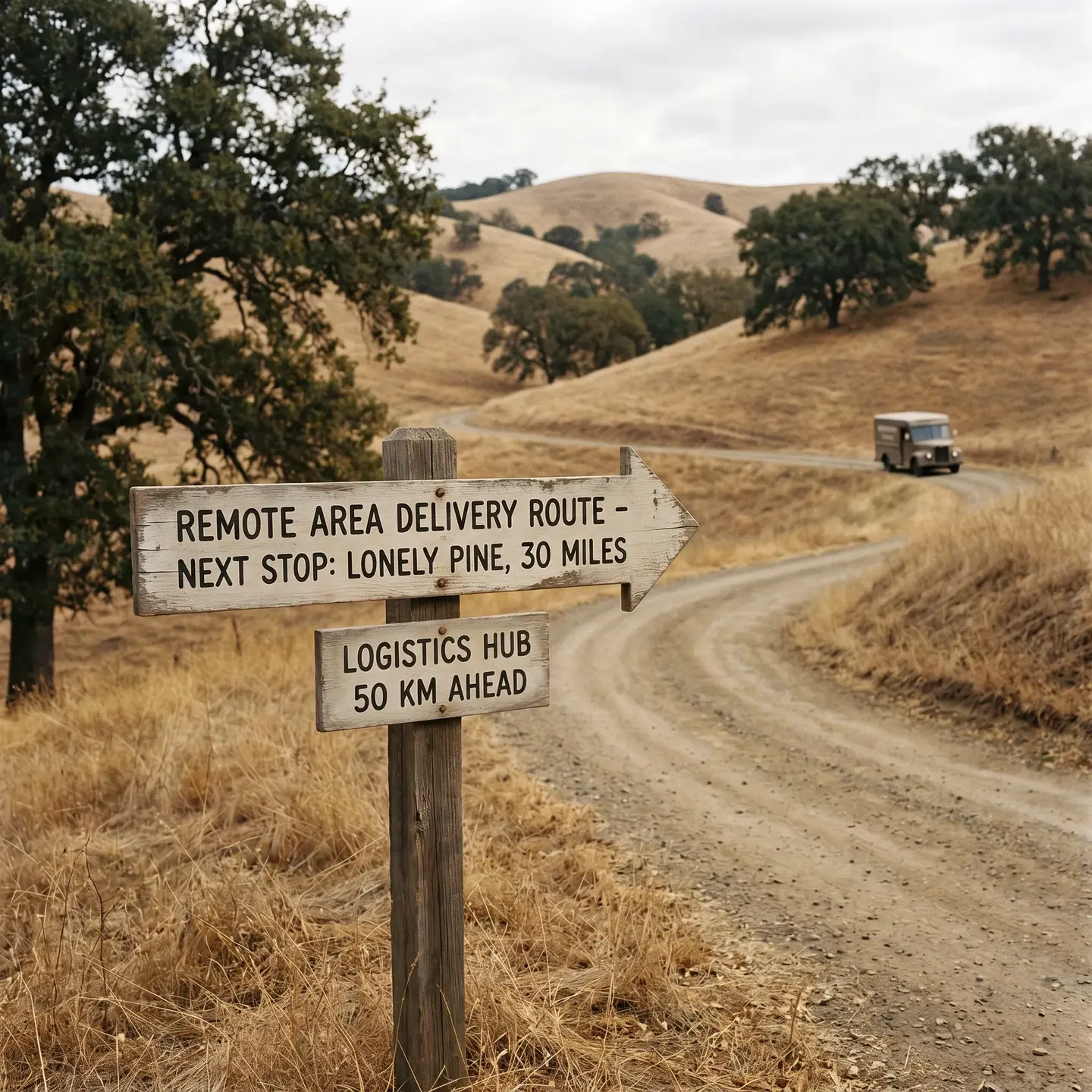 Remote delivery route sign in Canadian landscape