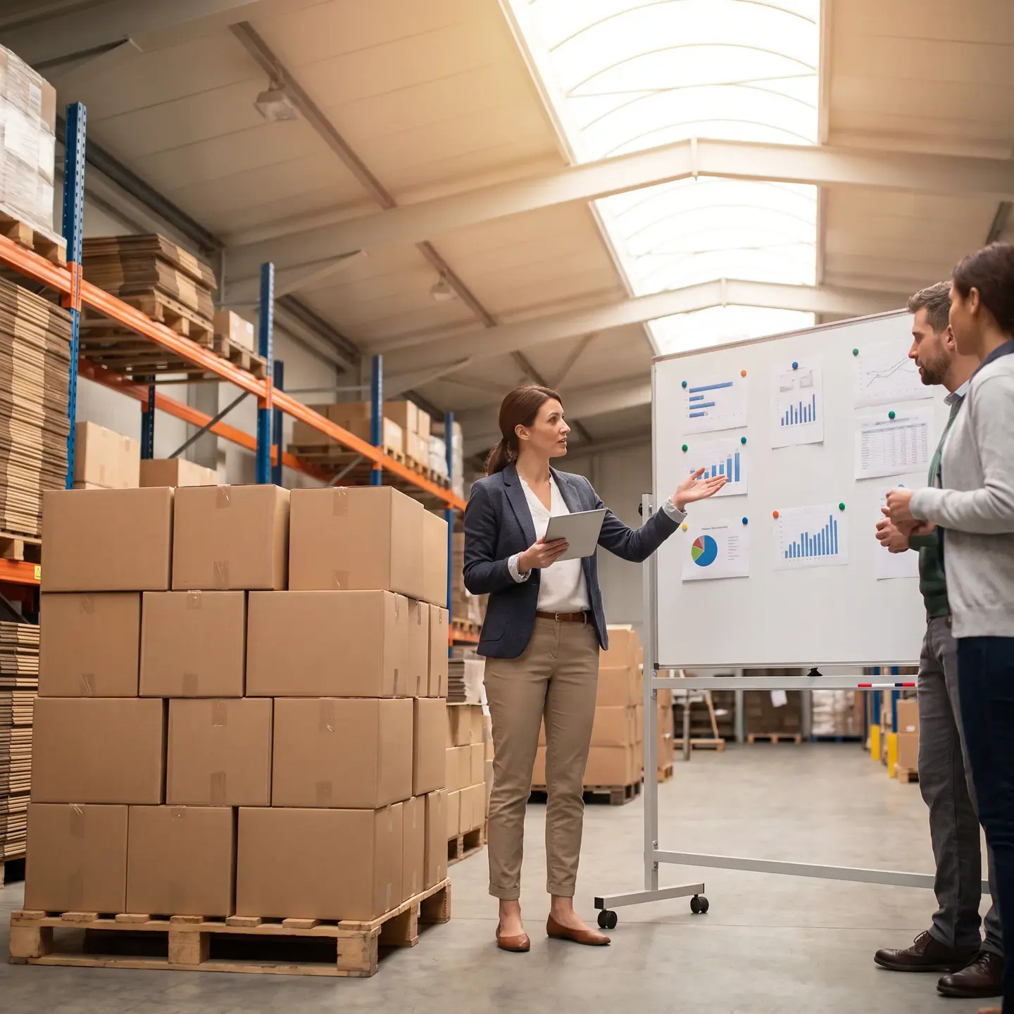 Supply chain manager discussing warehouse timeline