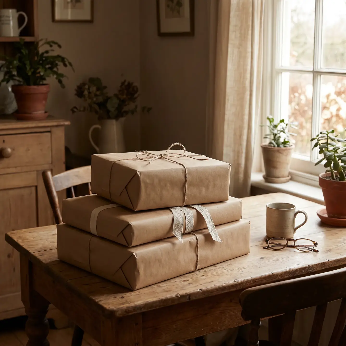 Stack of packed parcels ready for last-mile delivery