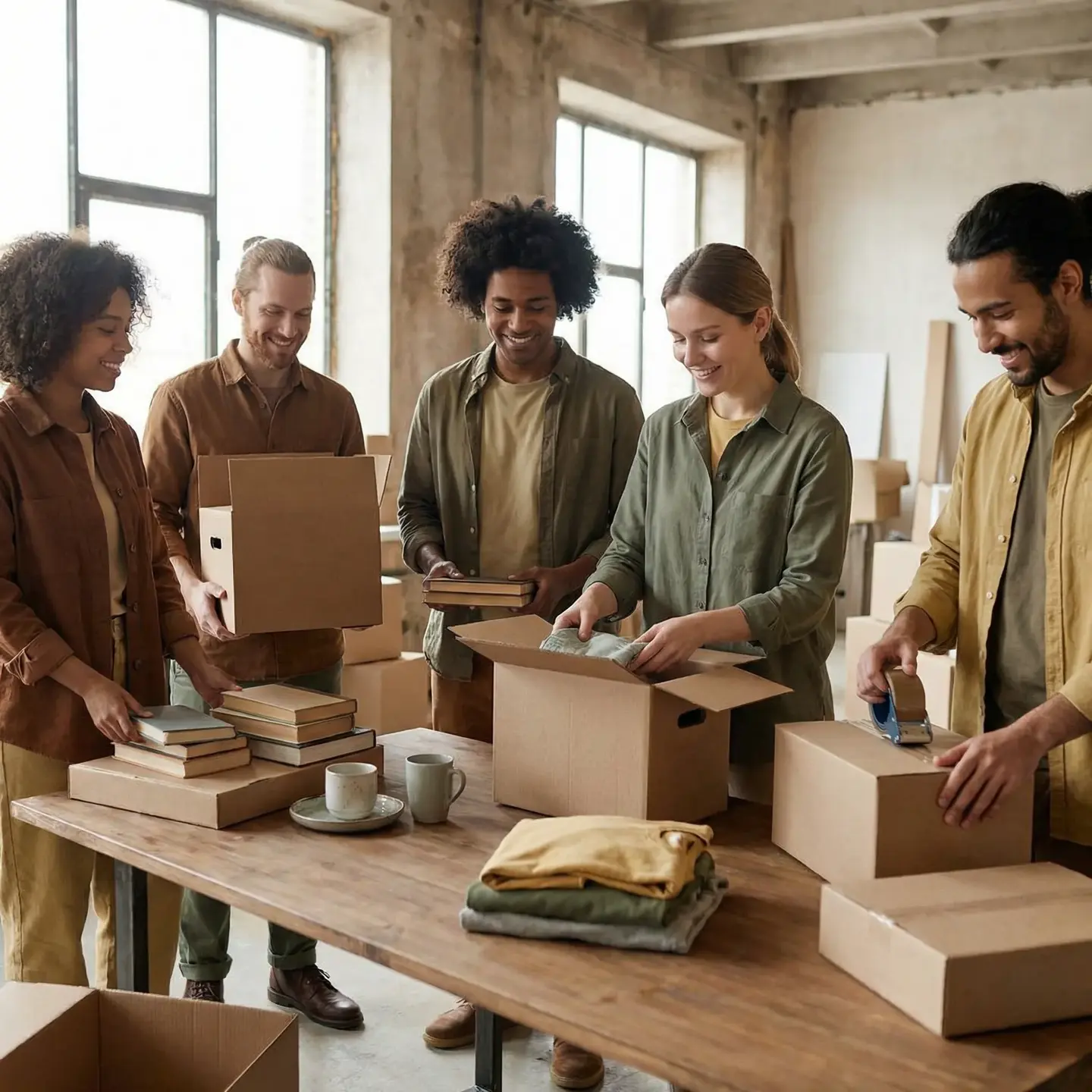 Team packing right sized boxes