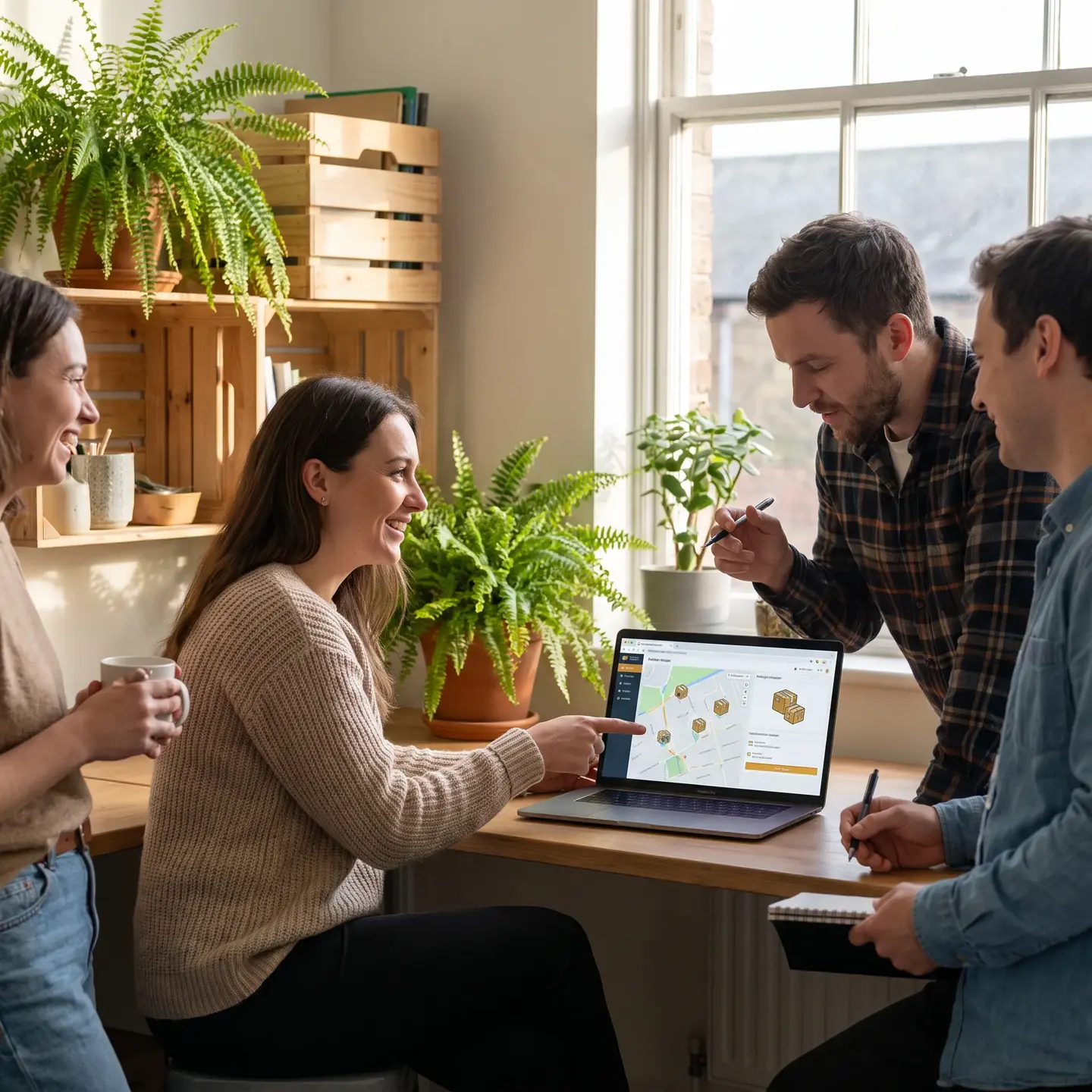 Team working in parcel logistics workspace