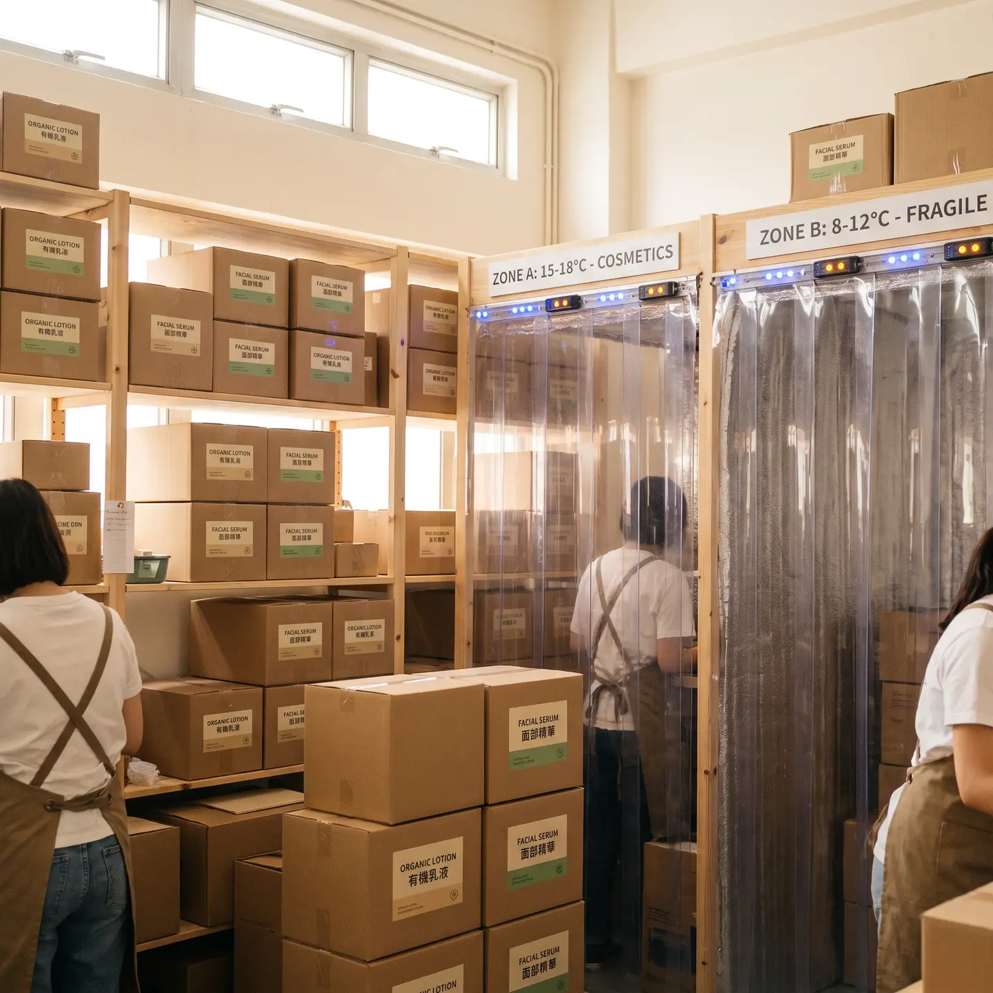 Temperature controlled warehouse zones