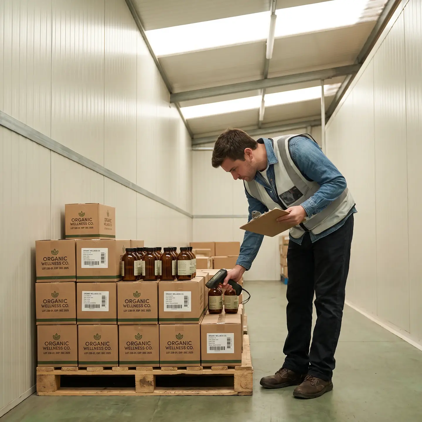 Warehouse worker inspecting shipment