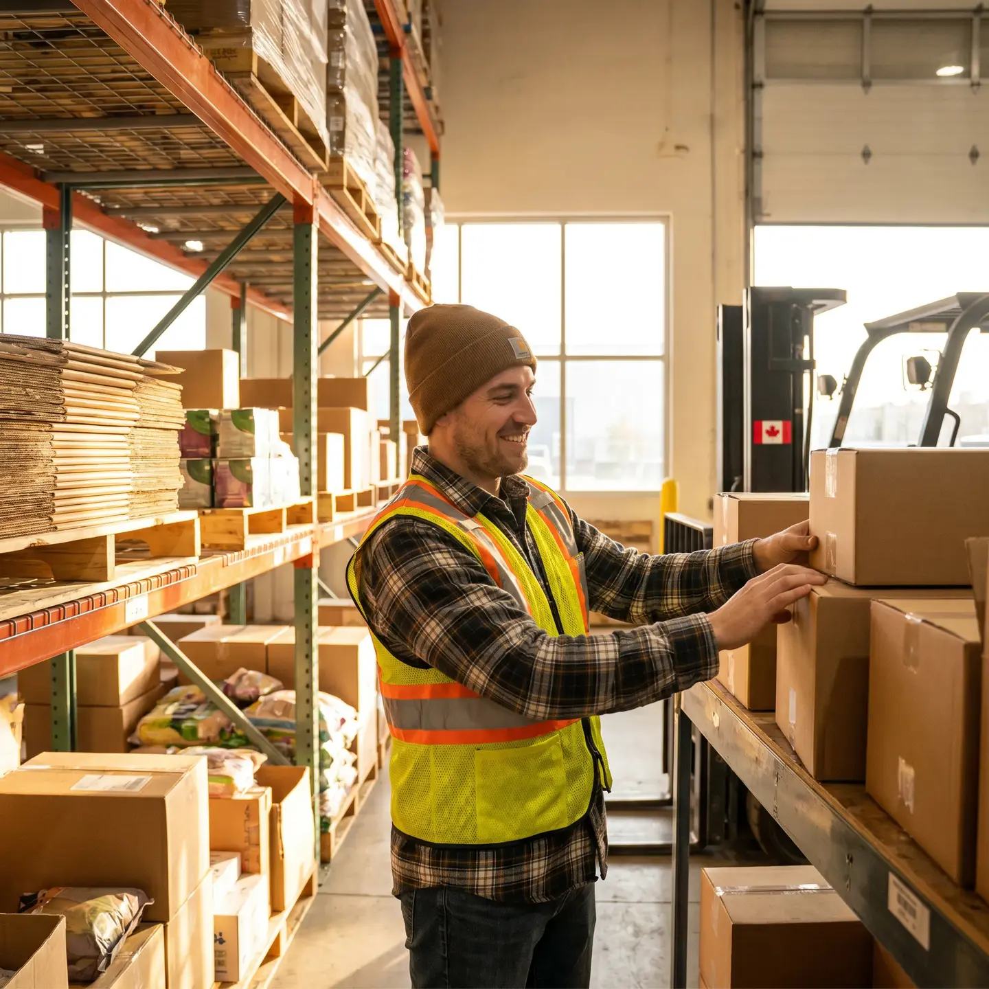 Warehouse worker organizing inventory