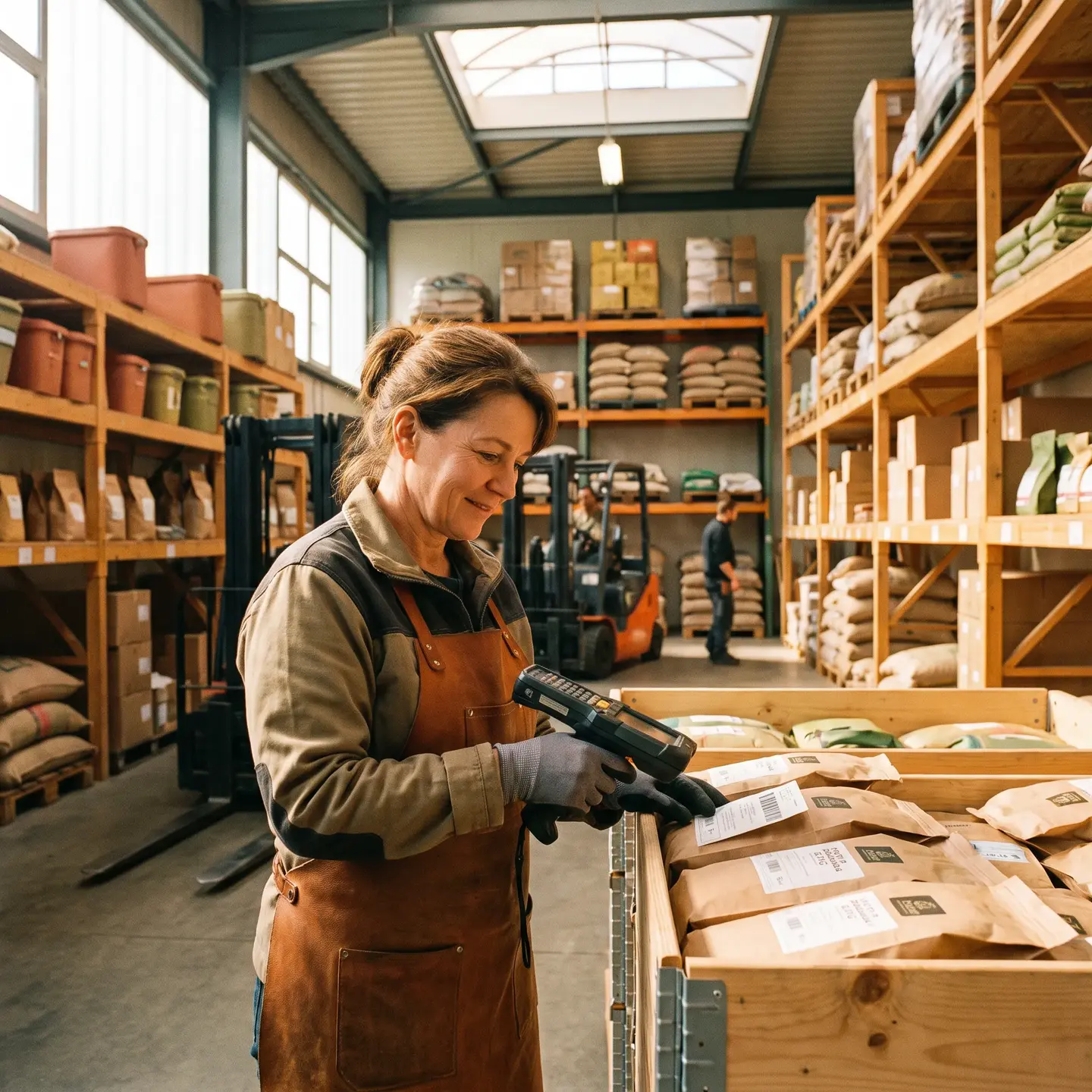 Warehouse worker scanning products for inventory management