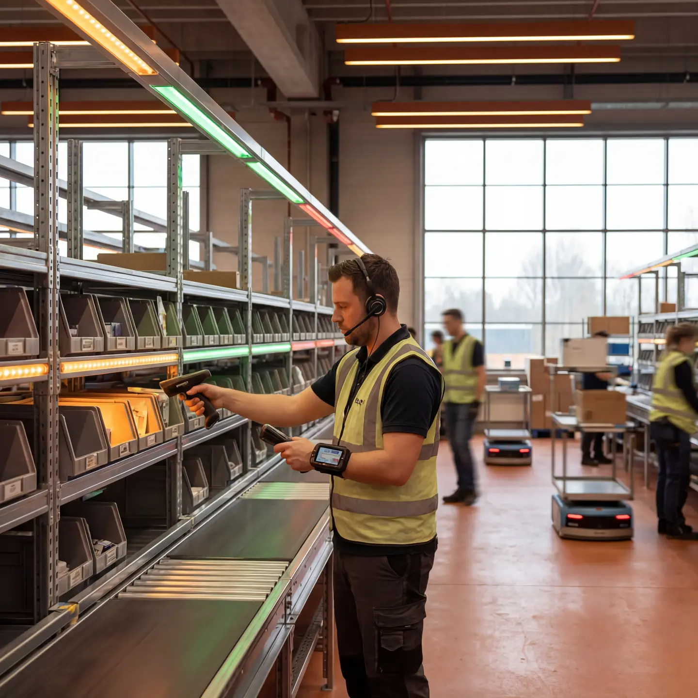 Warehouse worker with pick to light