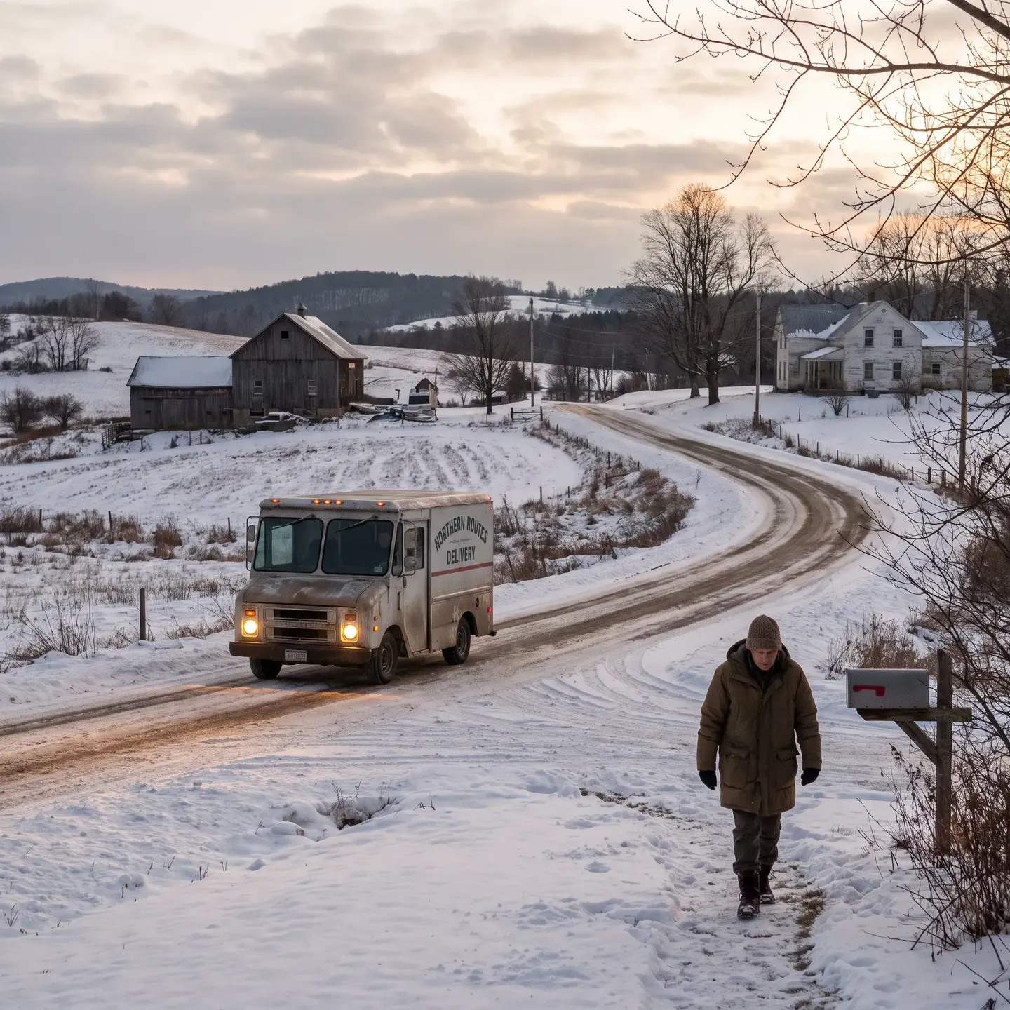 Winter delivery route in rural area